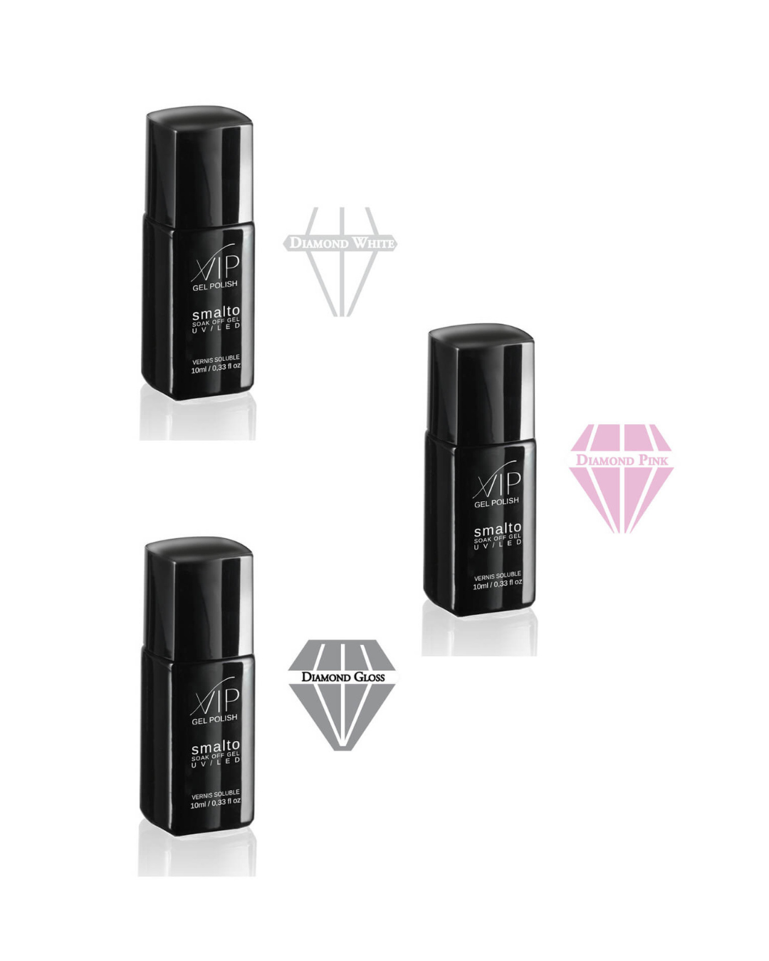 VIP GEL DIAMOND GLOSS CLEAR, WHITE E PINK